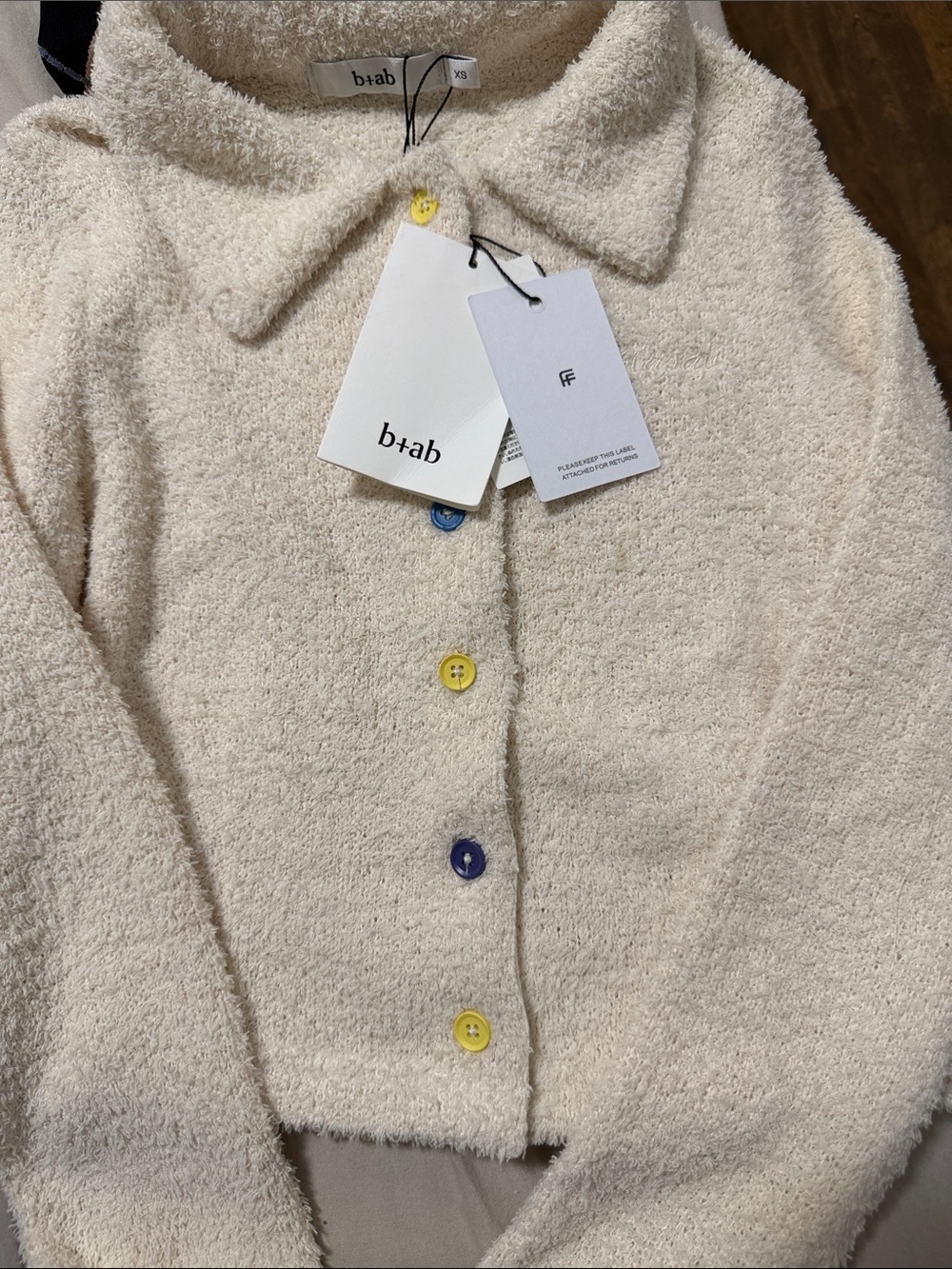 Cream Bouclé Button-Front Sweater